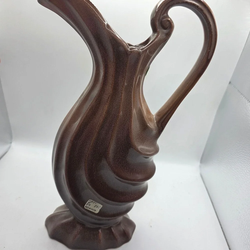 Red Wing Pottery 819 Brown Flecked Swirl Pitcher Vase Mid Century Modern Ceramic